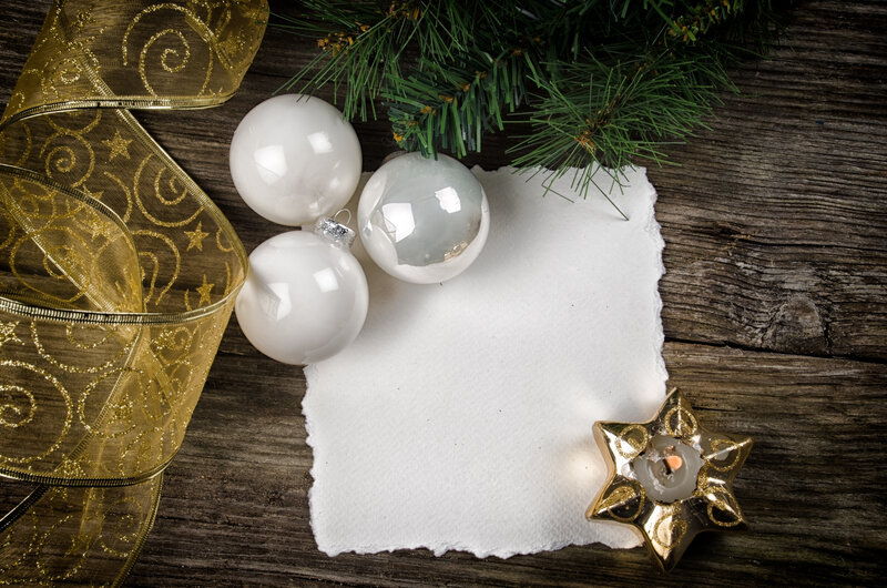 White Ornaments on Wood