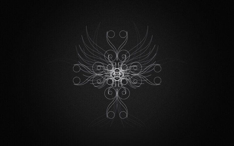 white ornate design on black