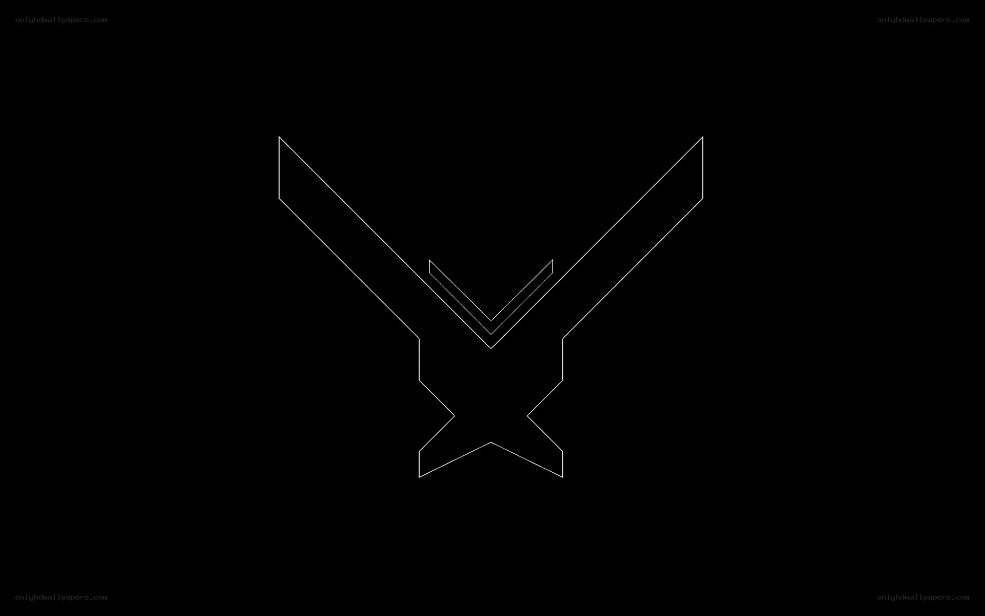 white outline logo on black