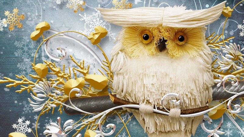 White Owl on Branch — Festive