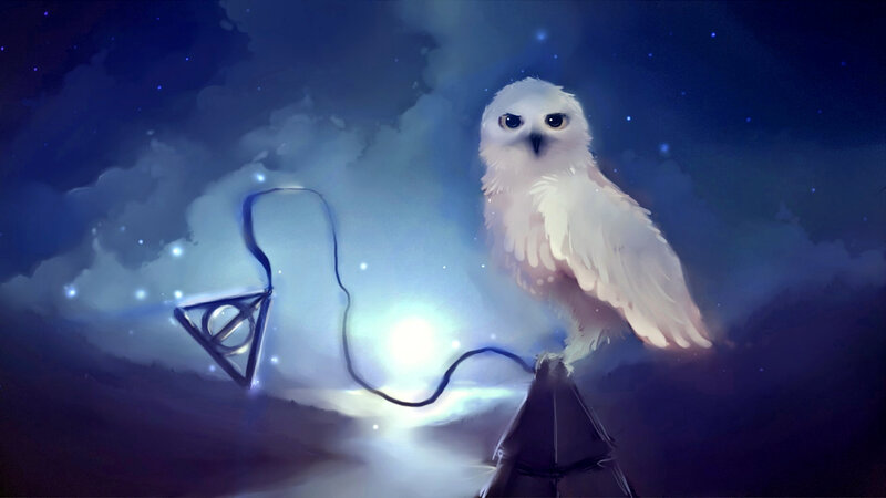 White Owl with Deathly Hallows — Blue