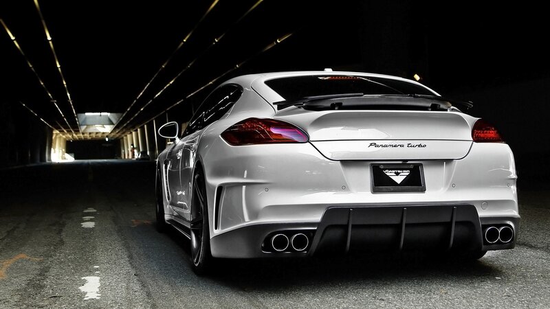white panamera turbo in tunnel