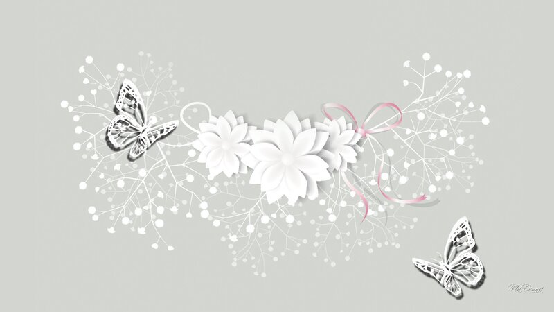 White Paper Flowers and Butterflies — Serene