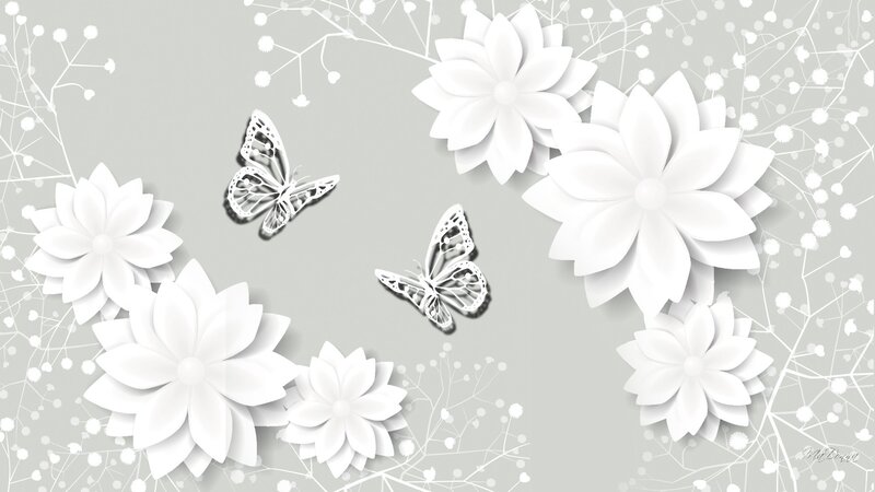 White Paper Flowers and Butterflies