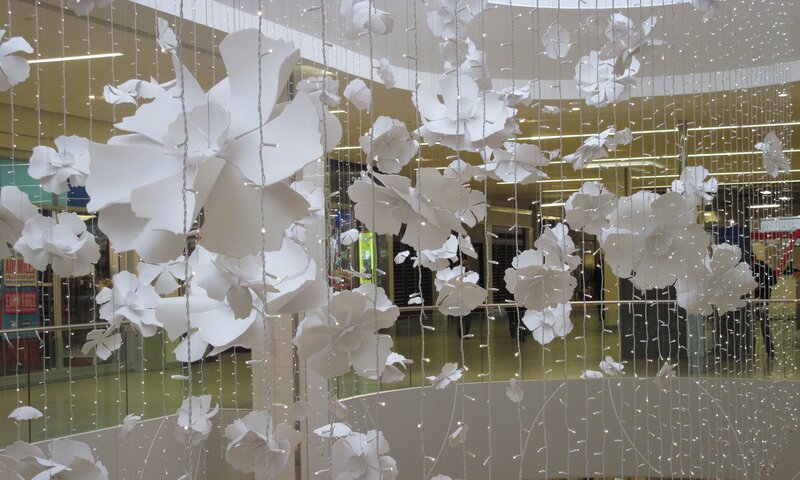White Paper Flowers Hanging
