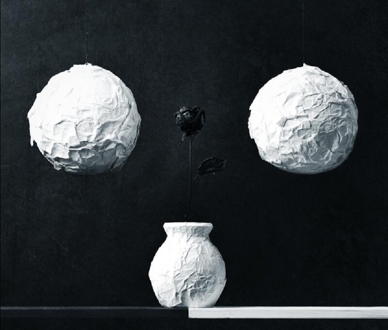White Paper Spheres and Vase
