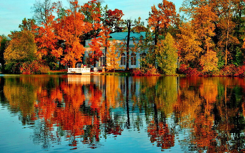 White Pavilion by Lake