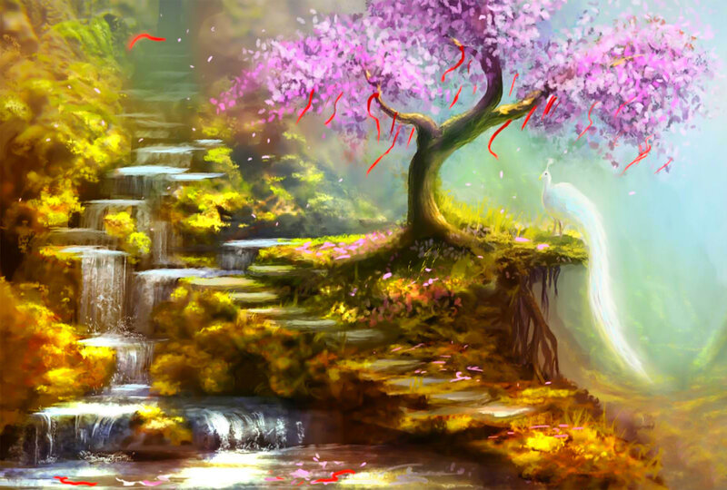 White Peacock under Tree — Purple
