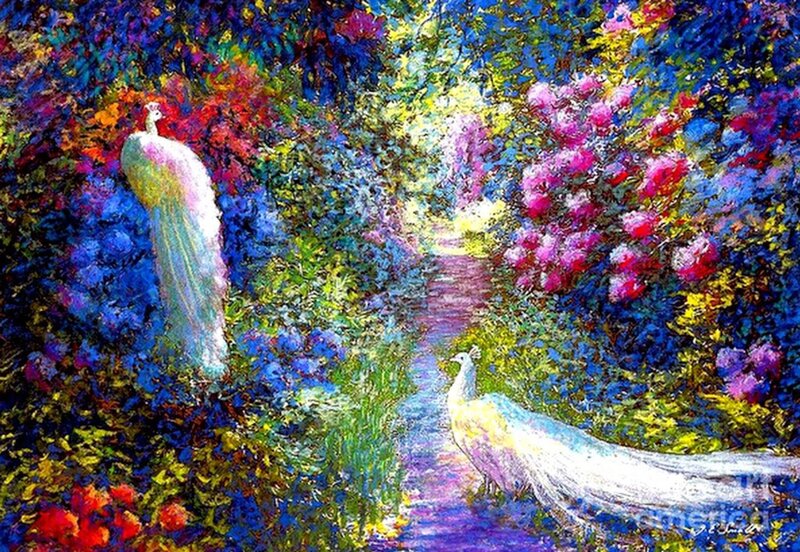 White Peacocks in Garden
