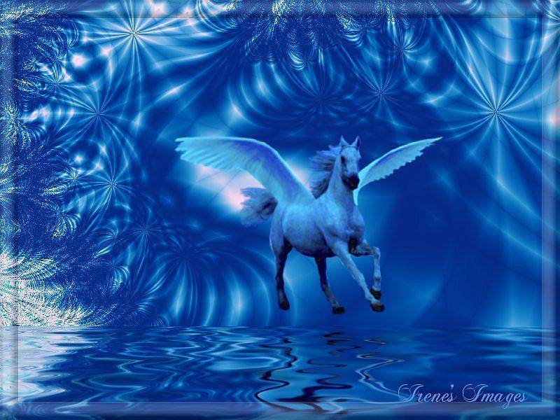 white pegasus flying over water