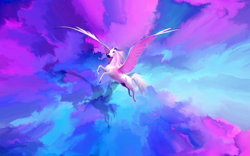 White Pegasus Flying — Purple, Fantasy