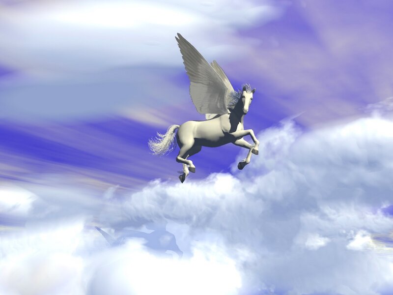 White Pegasus Flying — Purple, Serene