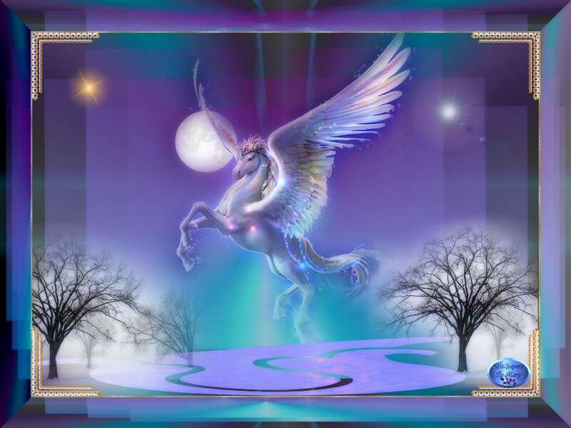 White Pegasus Flying — Purple