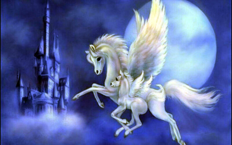 White Pegasus Horse — Blue, Dramatic