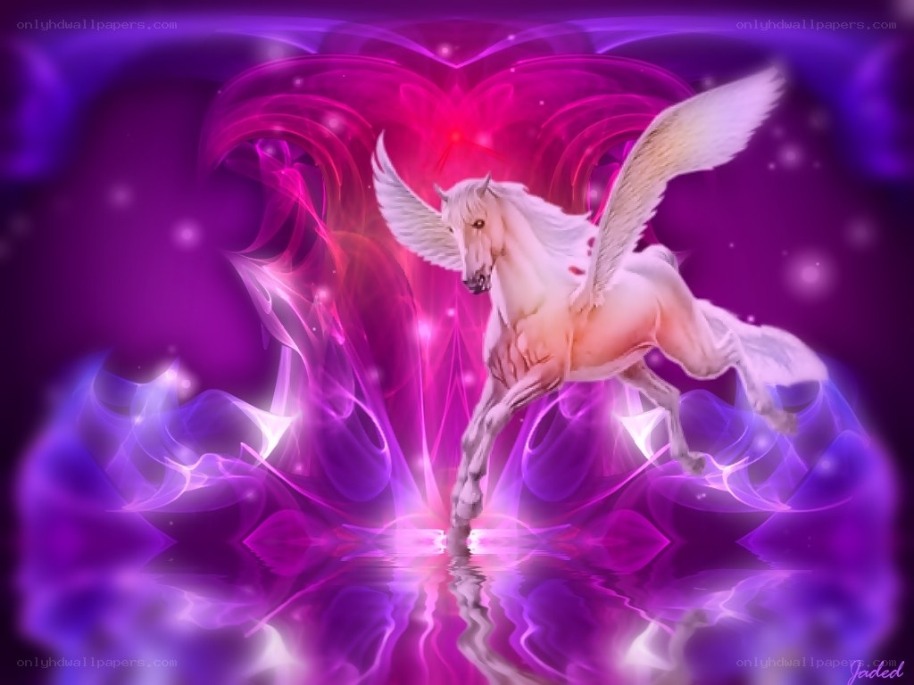 White Pegasus in Purple Light