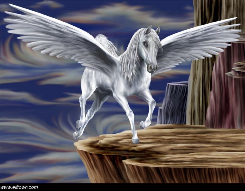 White Pegasus on a Cliff