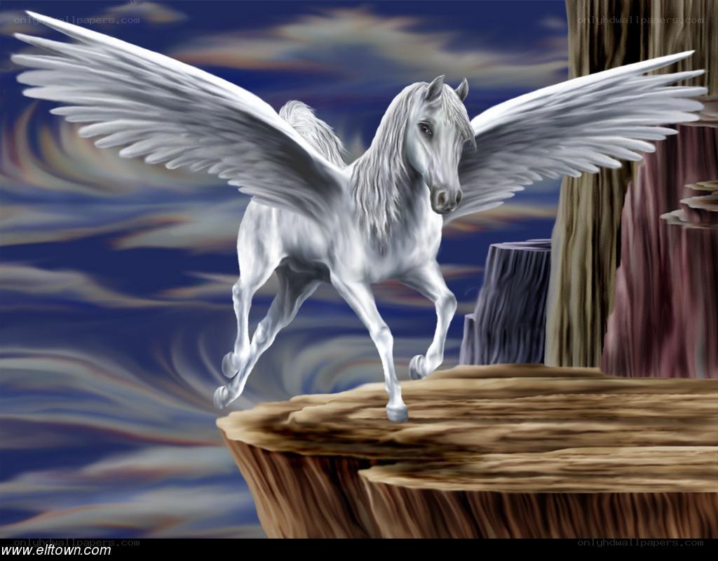 White Pegasus on a Cliff