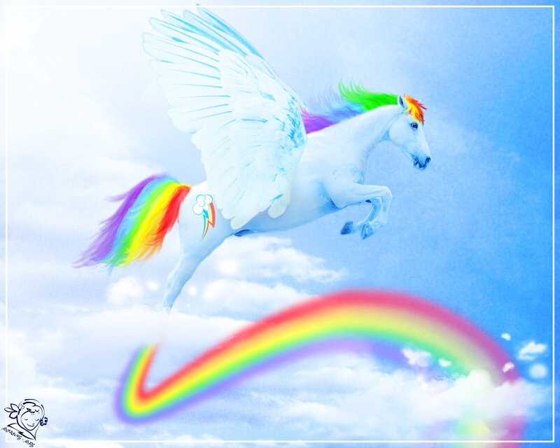 White Pegasus with Rainbow Mane