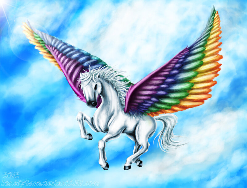 White Pegasus with Rainbow Wings