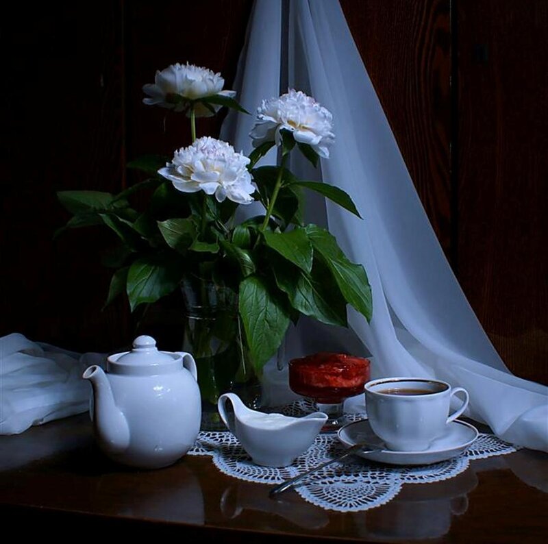 White Peonies and Tea Set — Serene