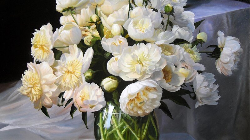 White peonies in a vase