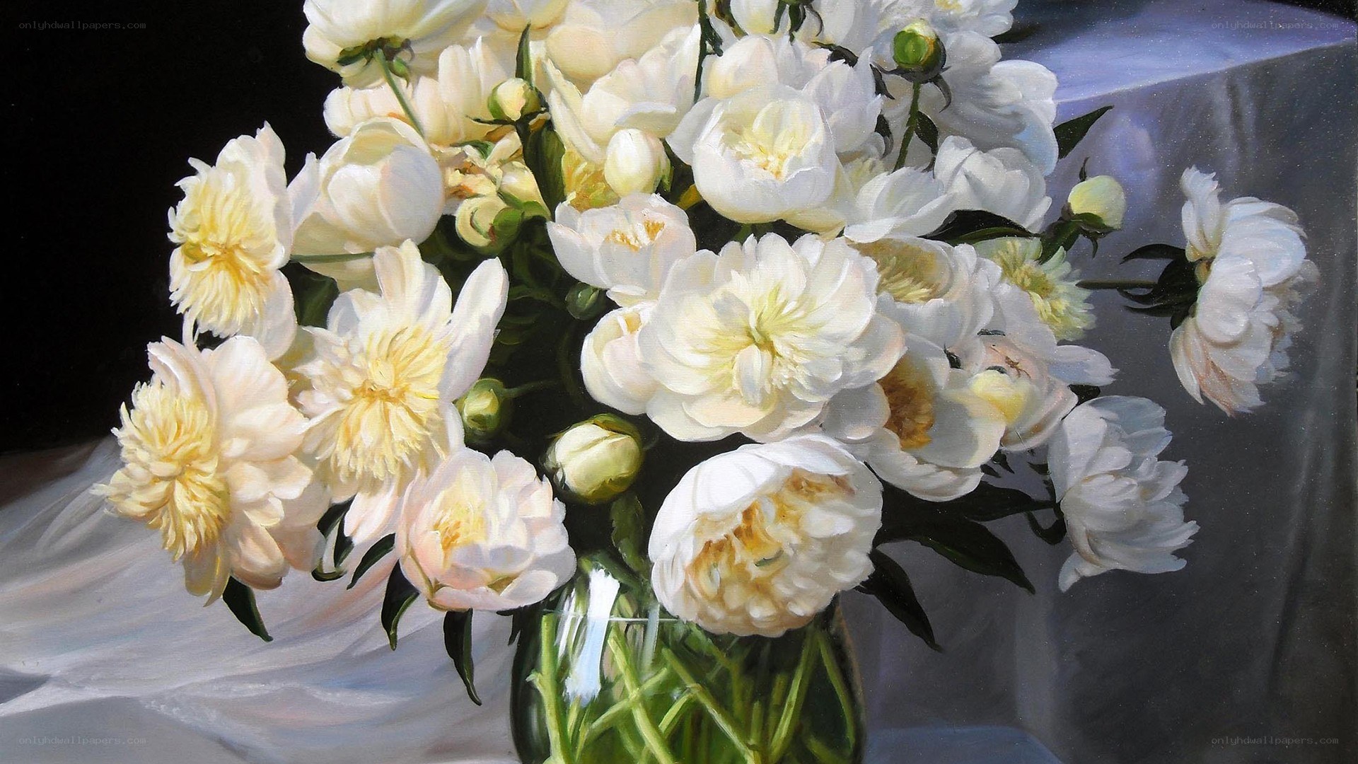 White peonies in a vase