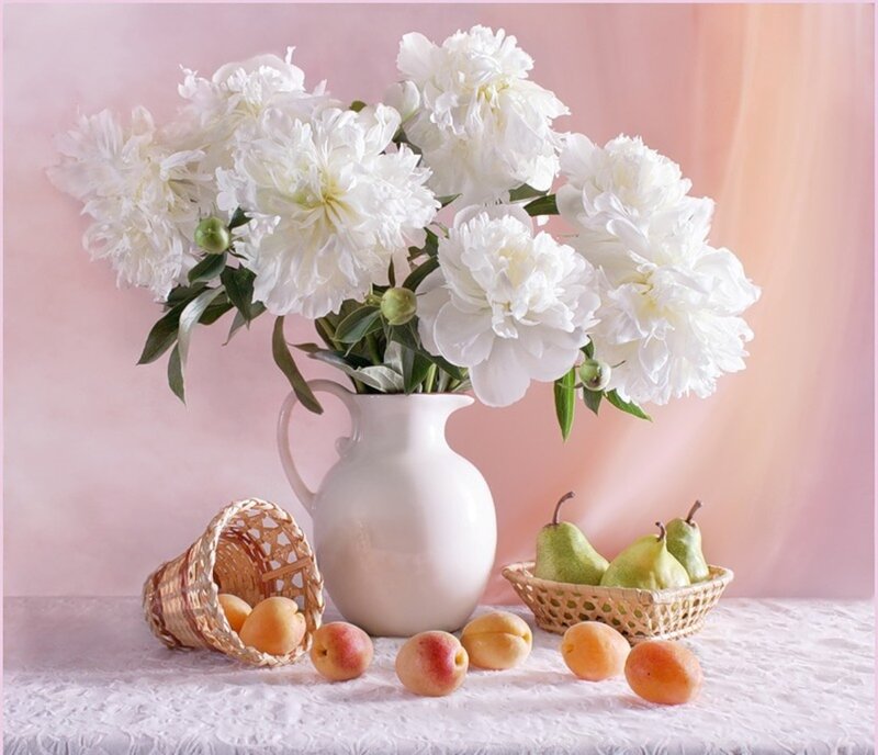 White Peonies in Vase — Pink, Serene