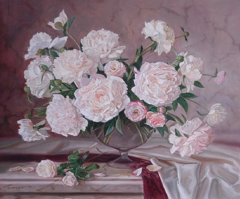 White Peonies in Vase — Pink