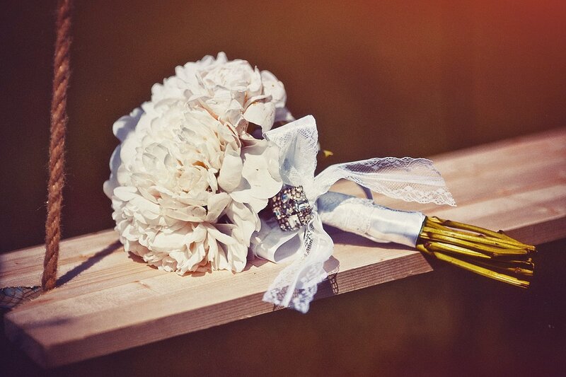 White Peony Bouquet — Serene, Sunset