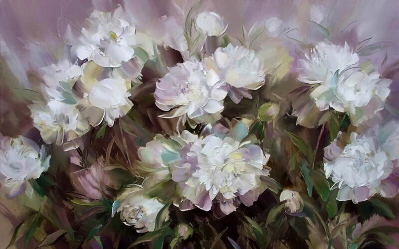 White Peony Flowers — Serene, Painting