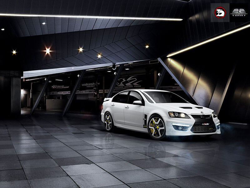 White Performance Sedan — Dramatic, Photograph