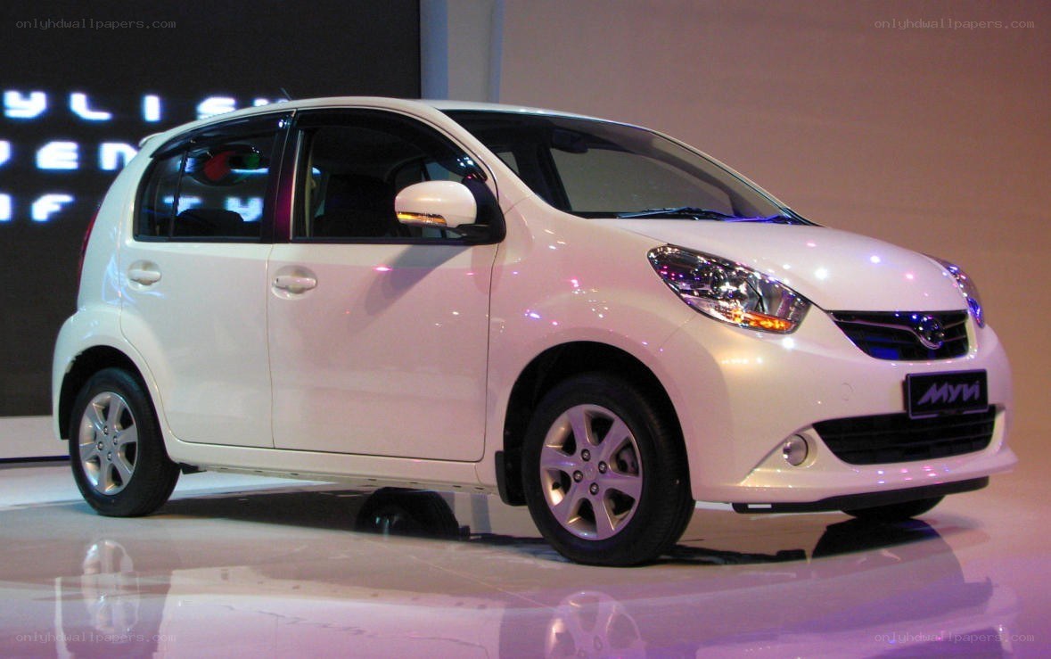 White Perodua Myvi on display