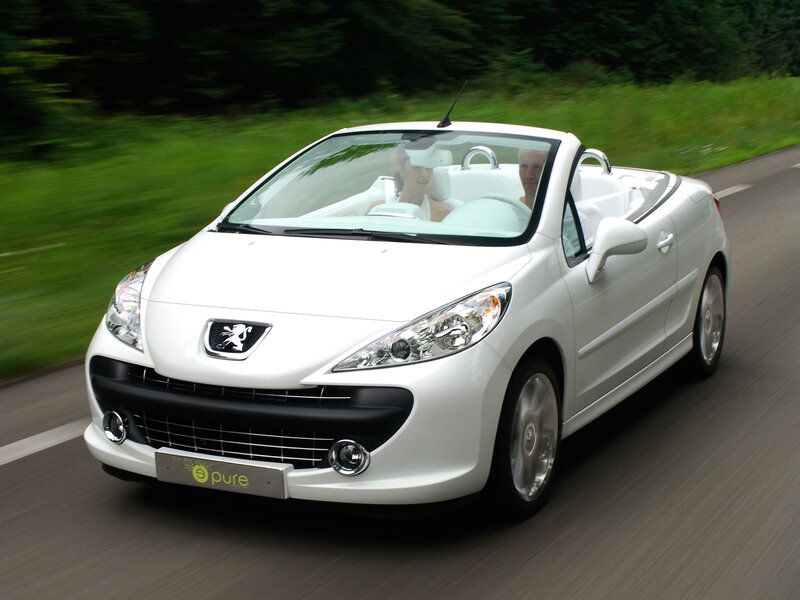 White Peugeot convertible on road