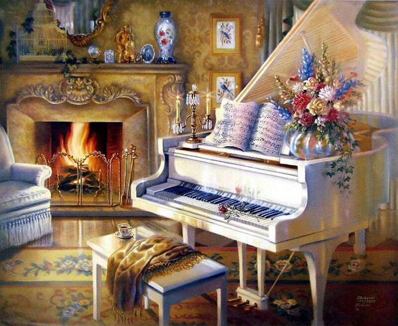 White Piano in Living Room