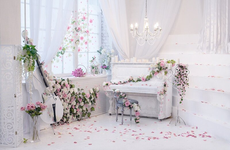 White Piano with Flowers
