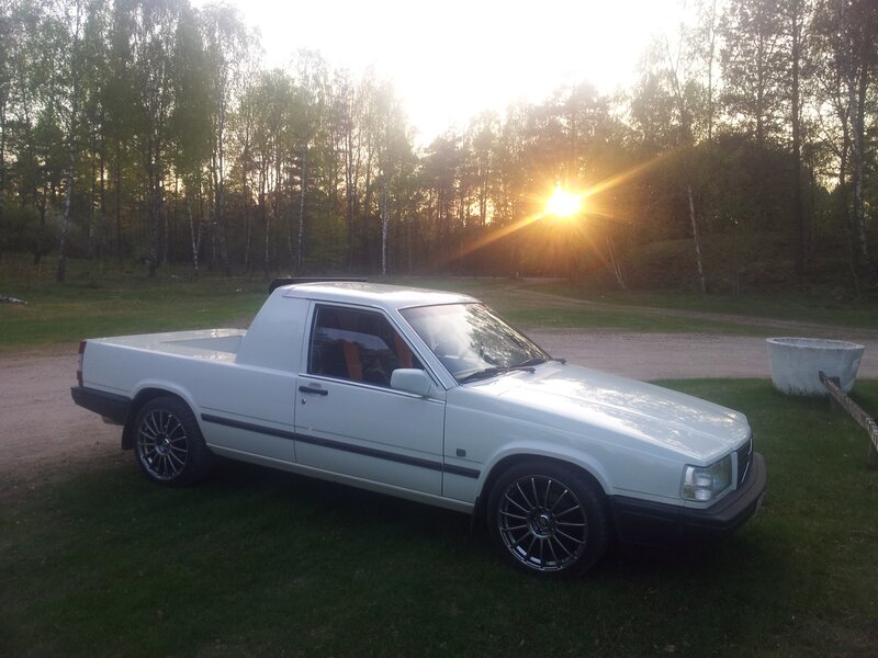 White pickup truck at sunset