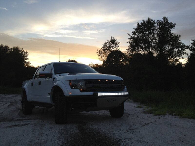 White Pickup Truck — Dramatic, Sunset