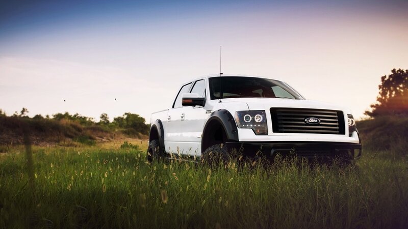 White Pickup Truck — Green, Serene