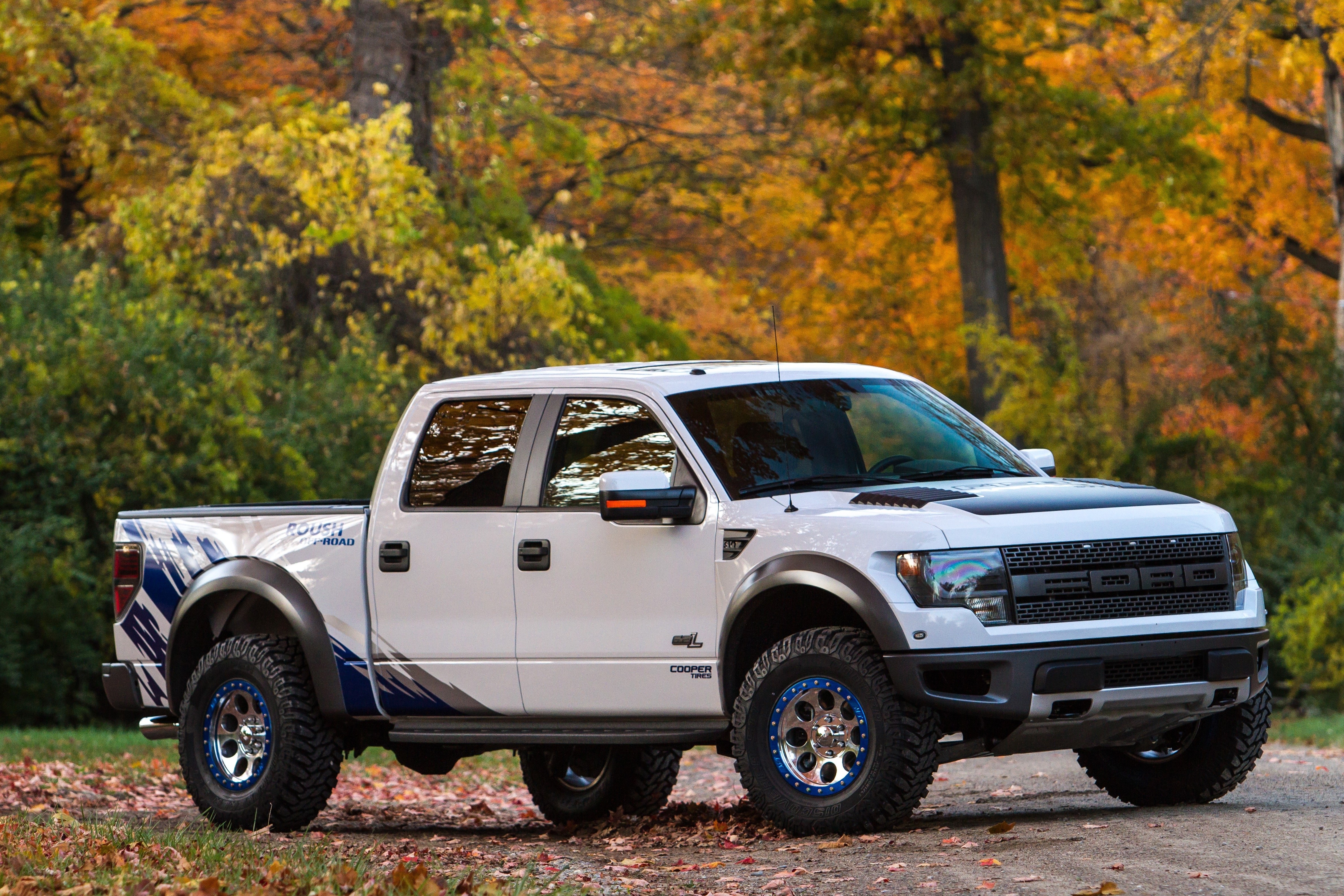 white pickup truck in autumn