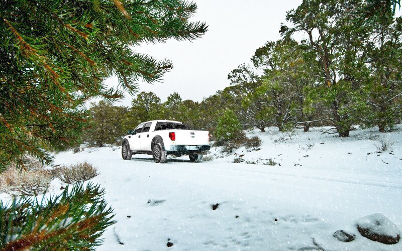 White Pickup Truck in Snow