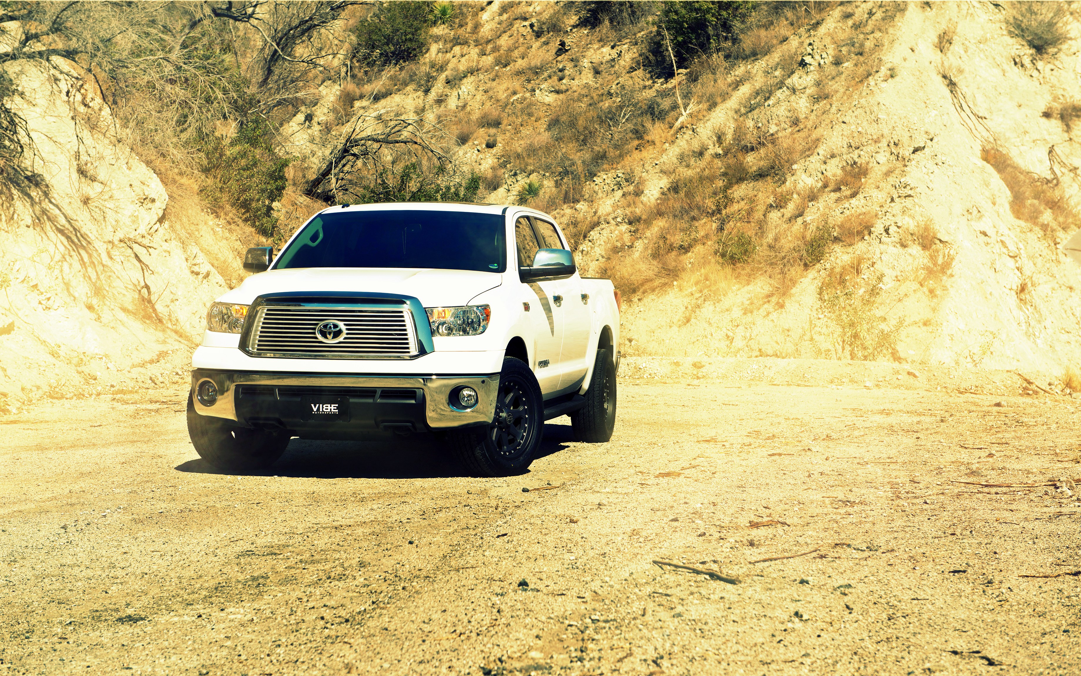 White pickup truck on dirt road