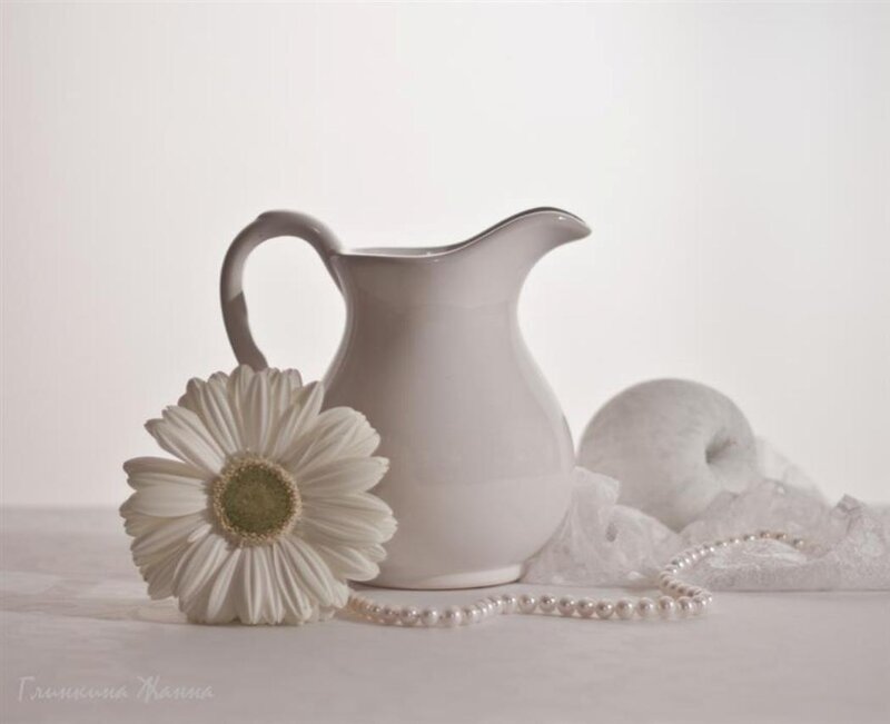 White Pitcher with Flower