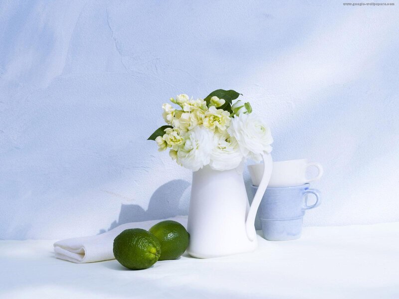 White Pitcher with Flowers — Serene