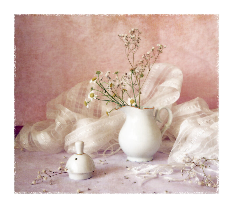 White Pitcher with Flowers