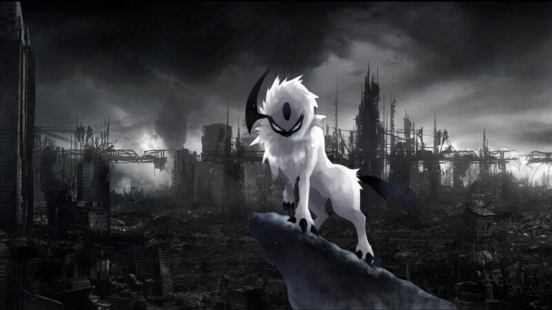 White Pokémon in a ruined city