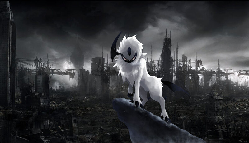 White Pokémon in a ruined city