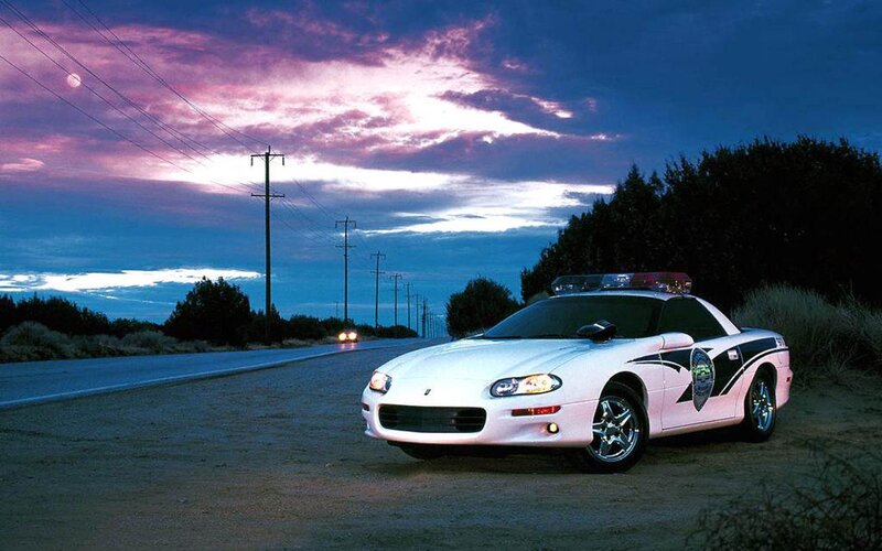 White Police Car — Dramatic, Sunset, Photograph