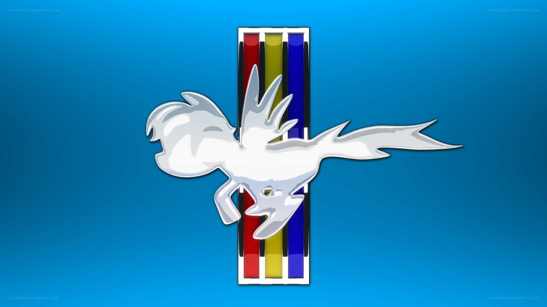 white pony logo on blue