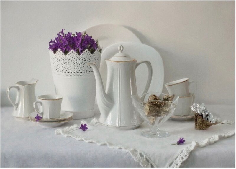 White Porcelain Tea Set — Serene, Photograph