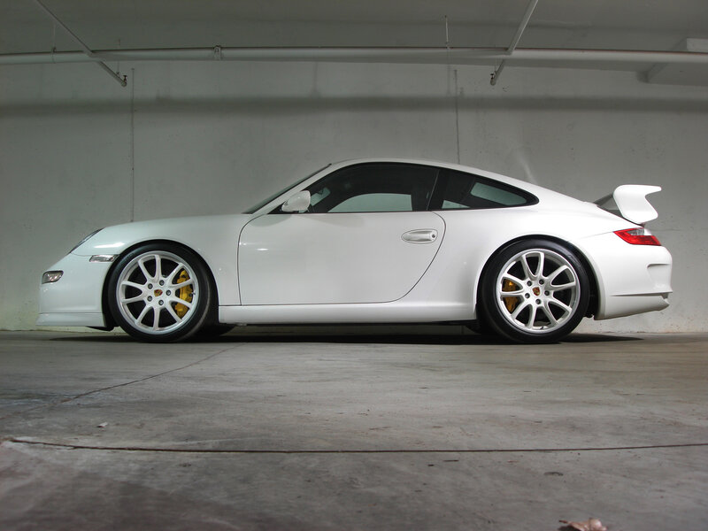 White Porsche 911 in garage